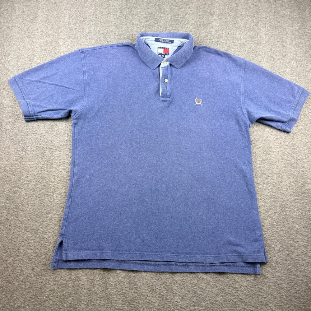 Tommy Hilfiger‎ Men's XXL Blue Short Sleeve Crest Logo Pique Polo Shirt